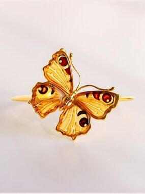 Baltic Honey Amber Butterfly Bracelet- 14k Gold Plated Sterling Silver